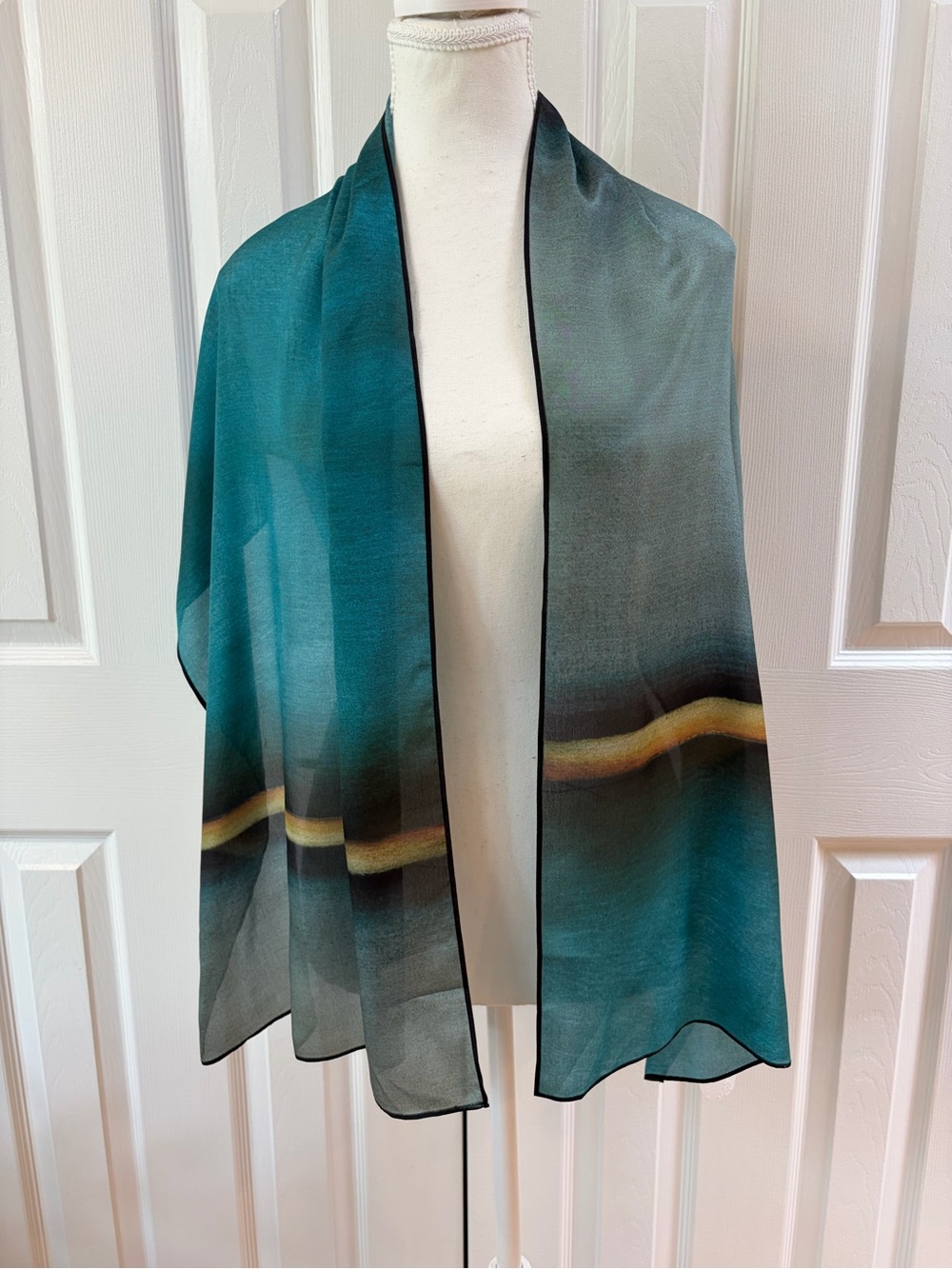 Cocoon House Teal, Green and Yellow Long Silk Scarf